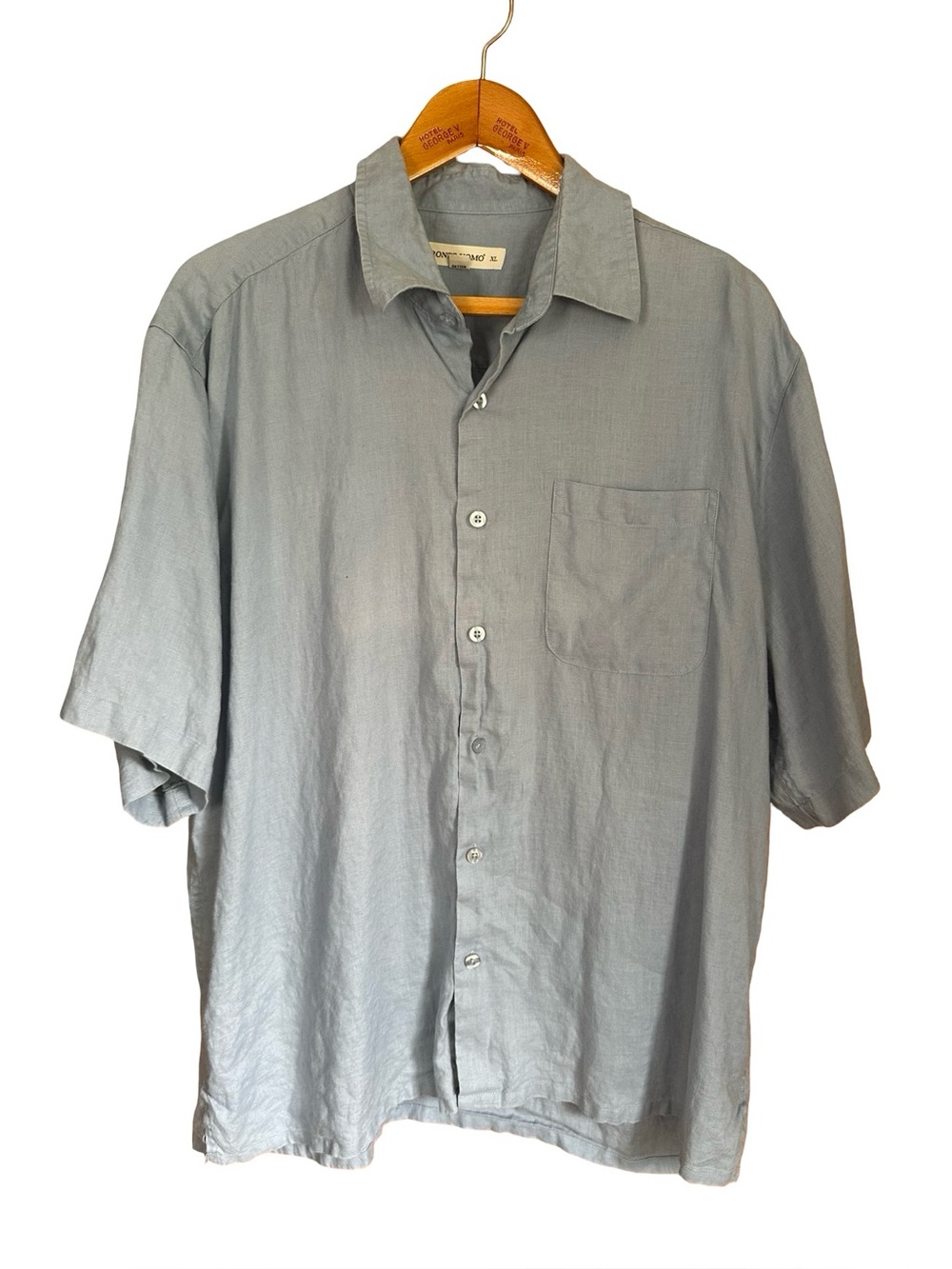Pronto Uomo Linen Short Sleeved Button Down Light Blue Sz XL